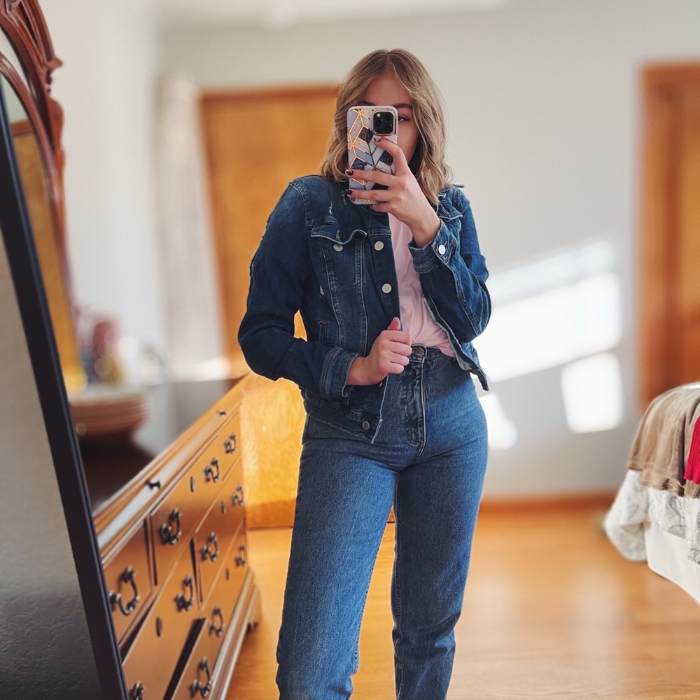 Soho Distressed Denim Jacket, Size Medium